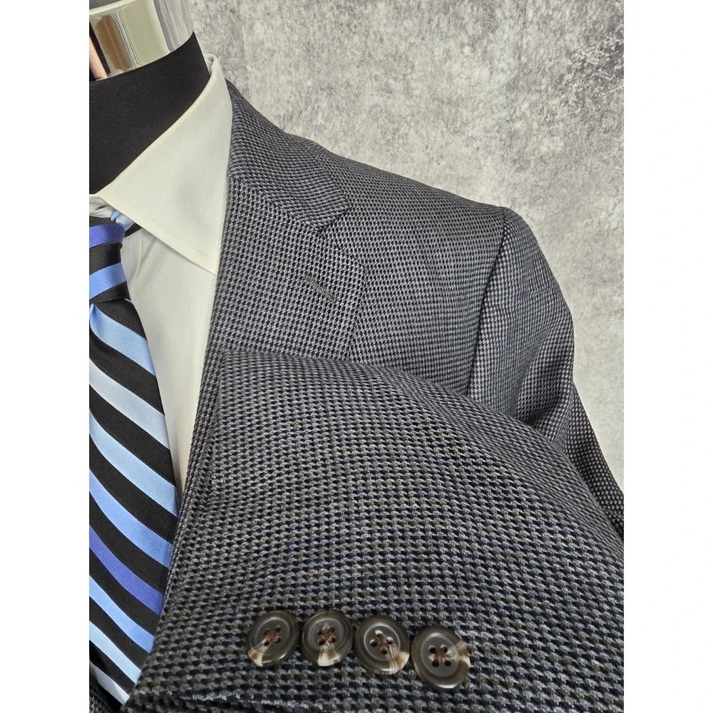 Michael Kors Blazer‎ Jacket Mens 44R Gray Houndstooth Sport Coat Polyester Blend